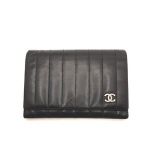 Authentic CHANEL Dark Brown Leather Quilted Bifold Wallet W/ Serial Card